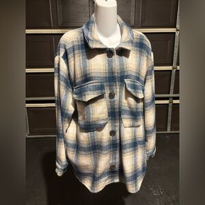New Look Blue and Cream Plaid Utility Jacket